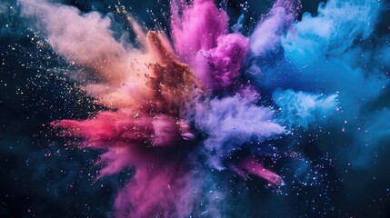 Aufkleber - Colored powder explosion frozen on dark backdrop