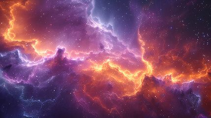 Wall Mural - Cosmic scene with a dense, colorful nebula, where rich purples and blues intermingle with subtle hints of gold, symbolizing the mystery and vastness of space 