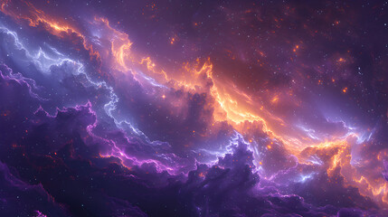 Wall Mural - Cosmic scene with a dense, colorful nebula, where rich purples and blues intermingle with subtle hints of gold, symbolizing the mystery and vastness of space 