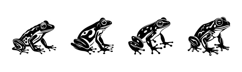 Wall Mural - black frog silhouette cutout. set of toad animal silhouette on transparent background
