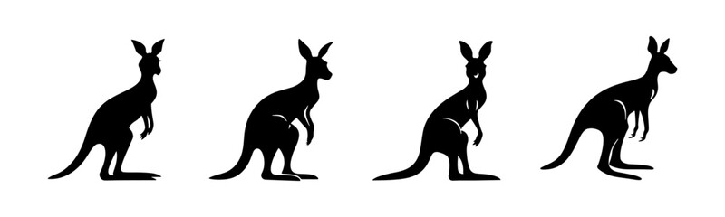Wall Mural - black kangaroo silhouette cutout. set of kangaroo animal silhouette on transparent background