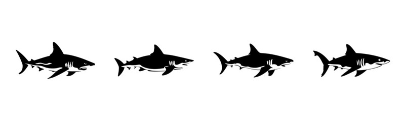 Wall Mural - black shark silhouette cutout. set of shark animal silhouette on transparent background