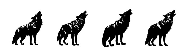 Wall Mural - black wolf silhouette cutout. set of wolf animal silhouette on transparent background