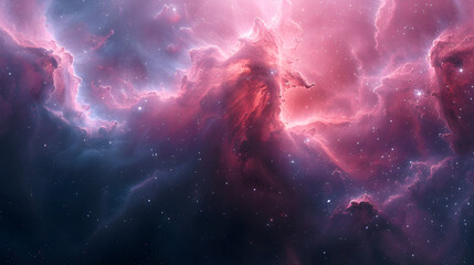Wall Mural - Abstract representation of a nebula with a mix of bold and soft colors, including bright pinks and deep blues, with smoky textures creating a sense of depth 