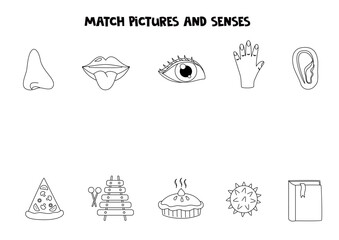 Wall Mural - Match objects and senses. Educational logical game for kids. Five senses worksheet.