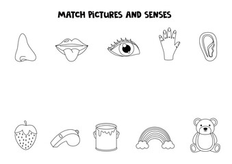 Canvas Print - Match objects and senses. Educational logical game for kids. Five senses worksheet.