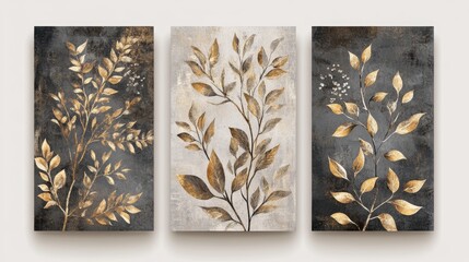 Watercolor autumn leaf posters set of three