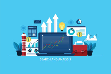 Poster - Business analytics concept, Financial reports, Statistics, Financial, Research, Planning, Management, SEO marketing analysis, data processing, success strategy laptop screen