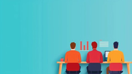 Poster - of SEO Analysis Team Discussion in a Modern Flat Design Setting  Business Strategy Planning Data Visualization and Growth Analysis Concept