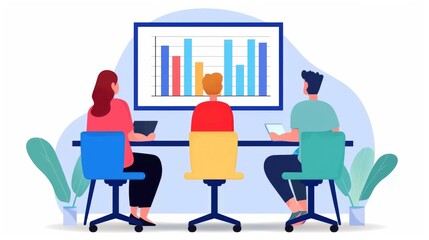 Poster - of a team of business professionals conducting a SEO brainstorming session in a contemporary office setting  They are gathered around a table