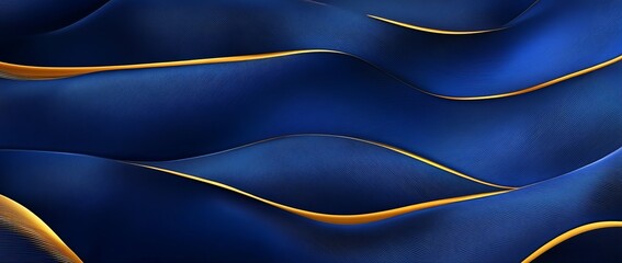 Poster - An artful abstract design with waves of deep blue and flowing lines of gold and white. For high-end graphic design and digital art.