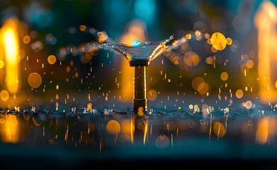 Wall Mural - Closeup of sprinkler head at night.