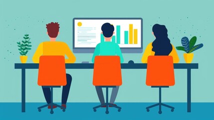 Poster - of Digital Marketing Team Collaborating on Data Driven Strategies and Analytics in a Contemporary Office Environment