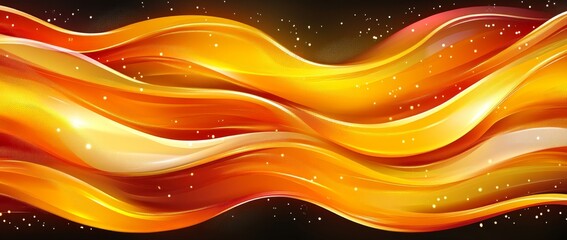 Poster - Flowing orange and yellow waves on a dark background. Abstract heat and energy concept.