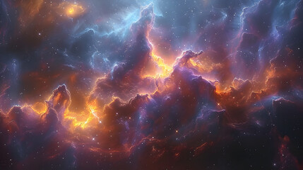 Wall Mural - A vibrant cosmic nebula with swirling masses of bright blues, purples, and pinks, with smoky textures blending seamlessly, representing the awe-inspiring beauty of the universe 