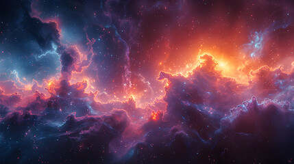 Wall Mural - A vibrant cosmic nebula with swirling masses of bright blues, purples, and pinks, with smoky textures blending seamlessly, representing the awe-inspiring beauty of the universe 