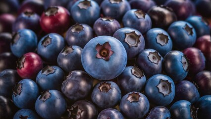 Canvas Print - A close up of a bunch of blueberries with one missing, AI