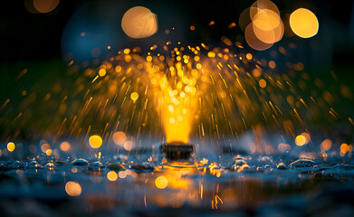 Wall Mural - Closeup of sprinkler head at night.