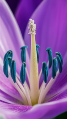 Canvas Print - A close up of a purple flower with blue stamen, AI