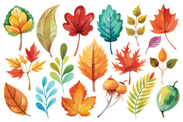 Sticker - Autumn leaves watercolor set featuring vibrant hues of crimson, amber, and gold.