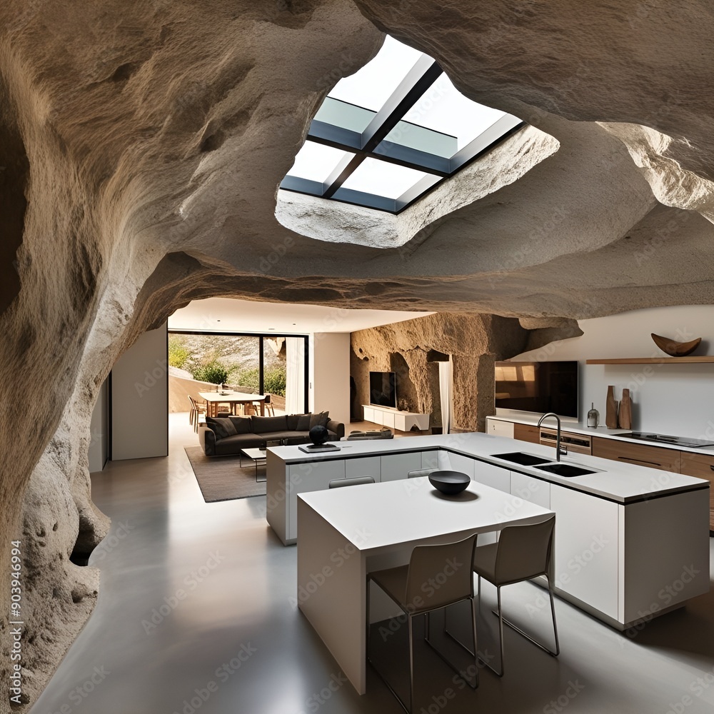 Underground Cave Dwelling with Modern Interior Stock Photo | Adobe Stock