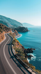 Canvas Print - Light Traffic on Scenic Route with Stunning Ocean View  