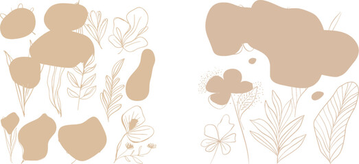 Poster - Leafy tropical plants with continuous line leaf shapes in pastel colors. Modern minimal botanical foliage drawing.