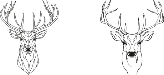 Fototapete - Reindeer. Continuous one line drawing on white background. Hand drawn sketch minimalism design of Christmas animal symbol.