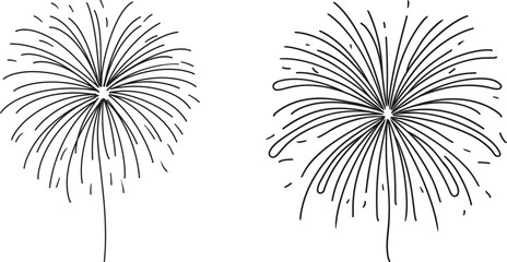 Fototapete - Festive Bengal lights minimalist black linear design isolated on white background. Modern illustration. Sparklers burning in continuous line art drawing style.