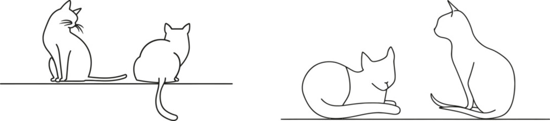 Aufkleber - This is a continuous one line drawing of two cats in a minimalism style. Cute cat animals mascot concept for a pedigree-friendly pet icon. The concept of friendly, pets, veterinary.