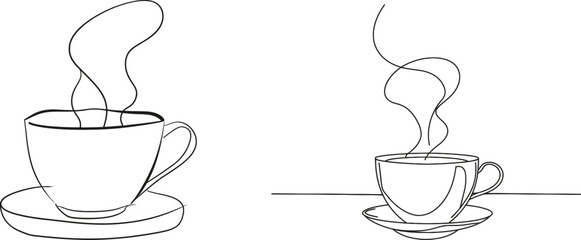 Fototapete - Continuous one line drawing of a cup of coffee with steam Modern minimalist linear illustration made of thin lines