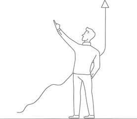 Aufkleber - Modern graphic illustration of a single line drawing of a young male worker marking an increase in sales at a graph. Trendy design for a single line drawing modern graphic illustration of a success
