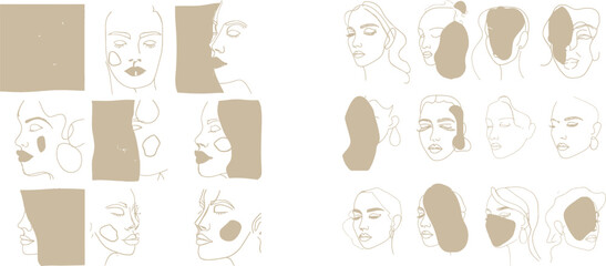 Aufkleber - Abstract art background modern with surreal face. A one-line drawing with modern continuous line art and abstract geometric art style. Excellent for posters, wall art, prints, and covers.