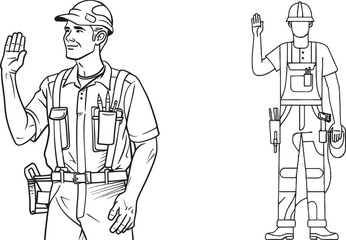 Poster - One line drawing of a handyman with his hand holding a tool ready to repair damaged property. Successful business. Modern graphic design. Single line drawing design.