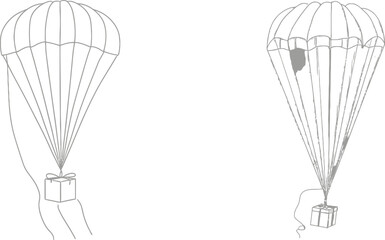 Poster - A single continuous line drawing of a box package flying through the sky using a parachute. Online delivery service concept. Package delivery concept. Modern one-line illustration with dynamic