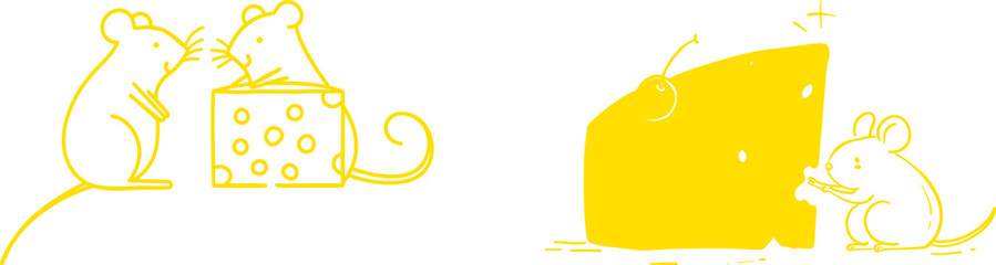 Poster - This is a continuous line drawing of a Swiss hard cheese head and piece. It is a piece of dairy produce, milk products, food, and hard cheese.