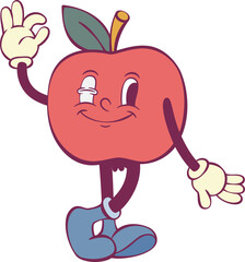 Aufkleber - Apple retro groovy mascot cartoon character