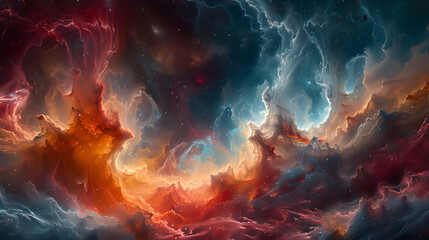 Wall Mural - A swirling nebula featuring bright, glowing hues of green and blue, with wispy, smoky tendrils stretching across the canvas, evoking the boundless nature of the cosmos 