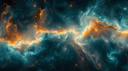 Wall Mural - A depiction of a nebula with bright, ethereal colors like turquoise and violet, with soft, smoky edges fading into the dark background of space 