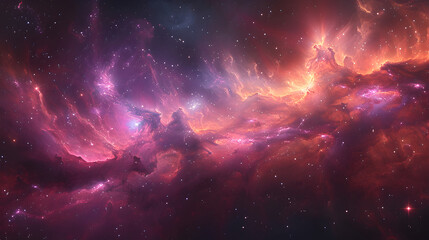 Wall Mural - A nebula with swirling masses of pinks and purples, interspersed with dark shadows, creating a dynamic contrast that emphasizes the cosmic scale 