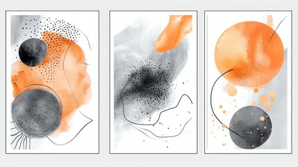 Poster - Three abstract watercolor paintings, black and orange