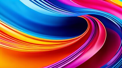 Wall Mural - Abstract background, wallpaper, broad lines, waves of colorful bright inks, paints, on a black background. 