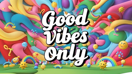 Wall Mural - Good Vibes Only colorful background and text (T-shirt Design Motivational Quote, Illustration ,Typography)