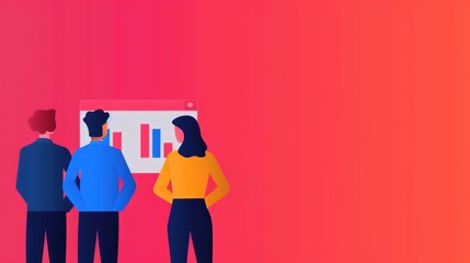 Poster - Flat design of a creative team collaborating discussing and planning SEO strategies in a modern office environment