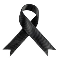 A black ribbon isolated on a white background. The ribbon is a symbol of mourning and remembrance.