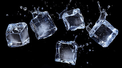 Wall Mural - ice cubes on black background