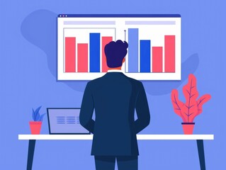 Poster - of a Business Professional Reviewing Key Performance Data and Analytics on a Modern Office Monitor Display