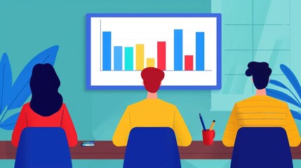 Poster - depicting a team of professionals in a modern office environment engaged in a strategic SEO keyword planning meeting