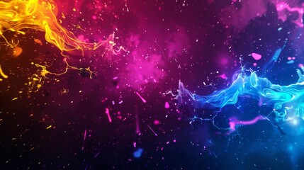 Fototapete - Abstract background with vivid splashes of neon colors on a dark surface.