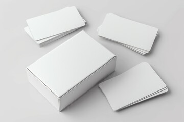 Card Box Mockup with Blank White Cards on Light Grey Background for Casino Business